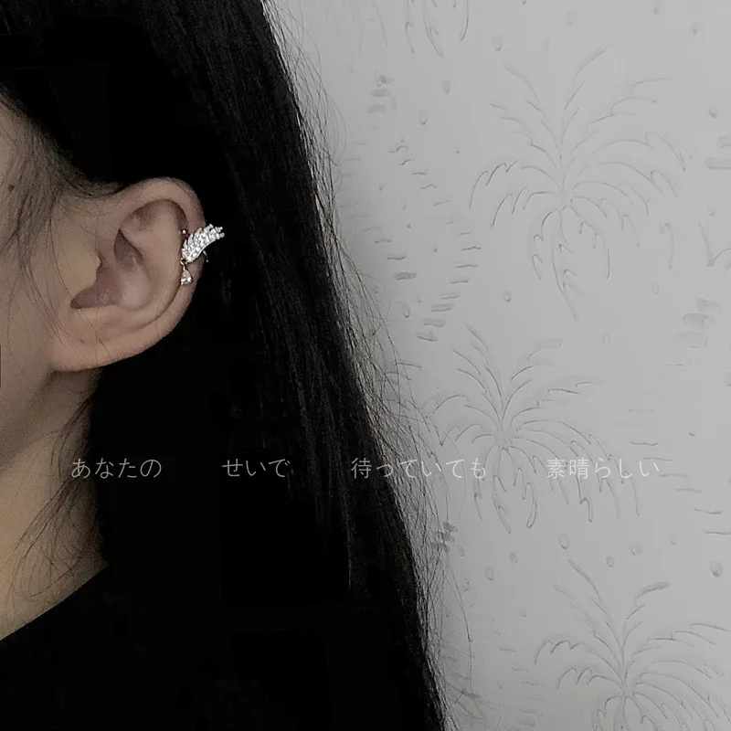 

Feather Zircon Personalized Ear Clips for Women's Fashion Double Ear Holes with One Piece Ear Studs Luxury Earrings for Women