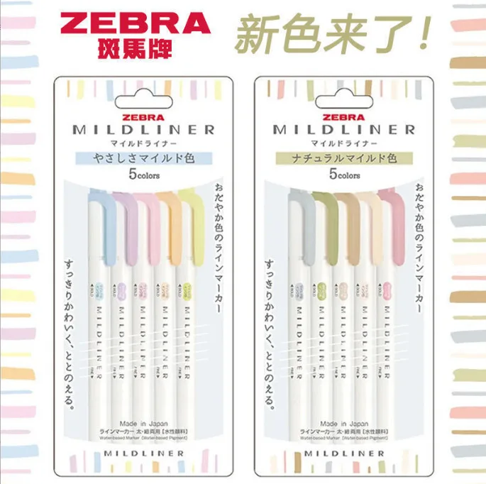 

5pc/set Japan ZEBRA Mildliner WKT7 5color Double Tip Highlighter Twin Tip Markers Student Stationery Marker Pen School Supplies