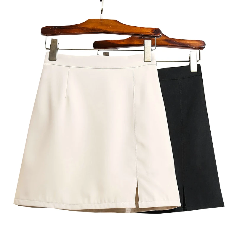 

Skirts Women Solid High Waist Wrap Hip Basic Side Slit Work Wear A-line Elegant Mini Skirt Slim All-match Chic Trendy Simple Hot