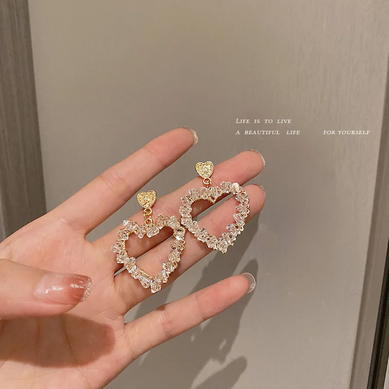 

925 silver needle summer crystal portrait wispy love earrings female exaggerated stud earrings earrings for women