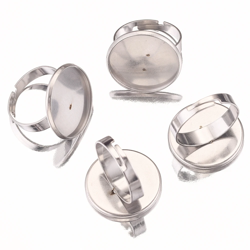 

10pcs Adjustable Stainless Steel Rings Settings Glass Buttons Cabochons Blank Ring Bezel Base Jewelry Making Fit 6 8 10 12 20mm