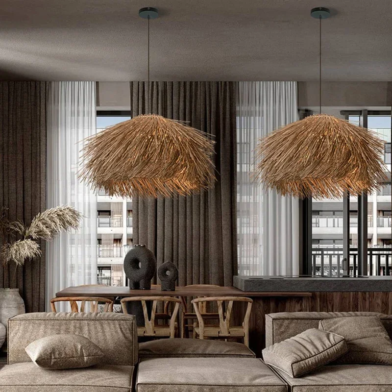 Японский Плетеный подвесной светильник Wabi Sabi люстра из ротанга для столовой