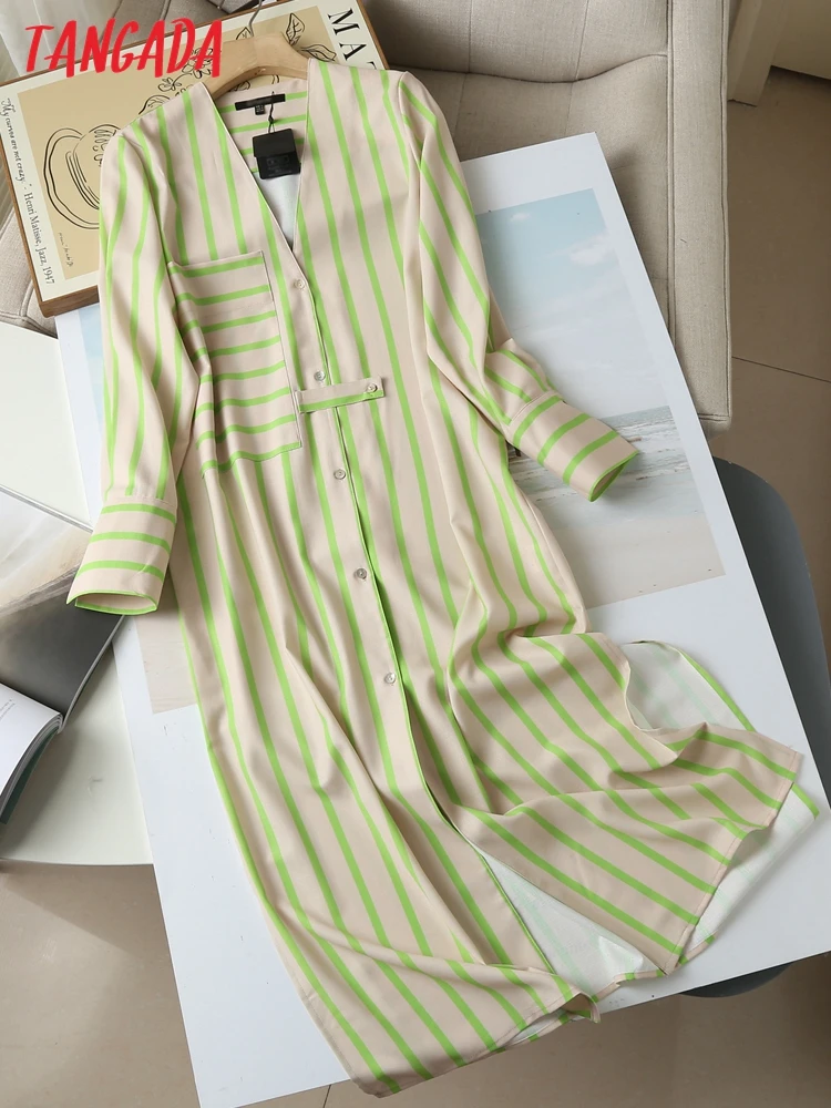 

Tangada 2022 Autumn Fashion Women High Quality Cotton Linen Dress Long Sleeve Office Ladies Midi Dress 6D45