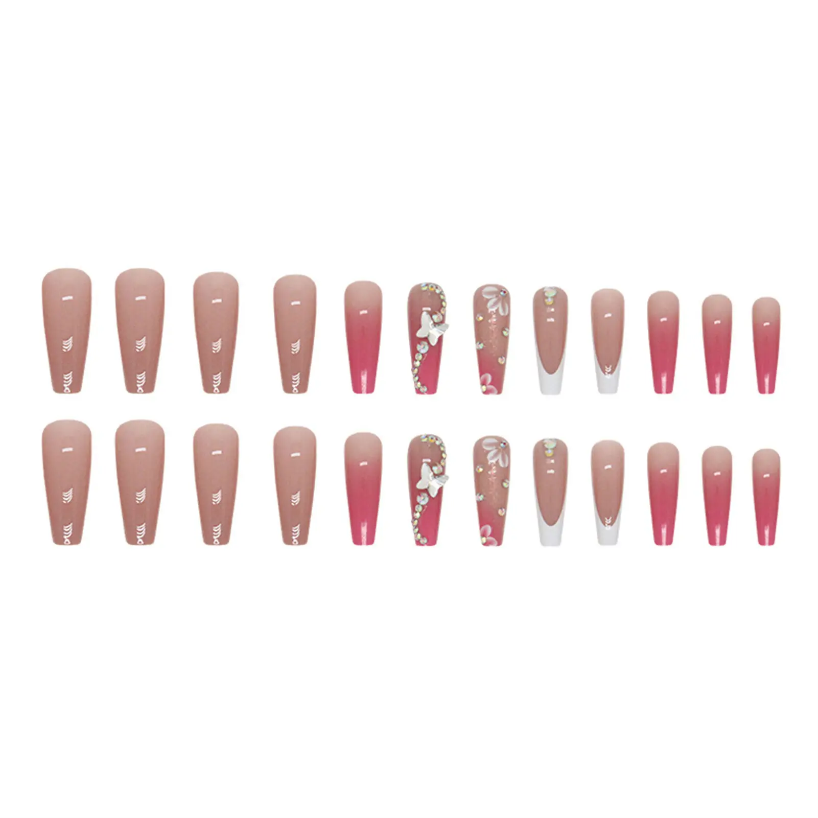 

Градиентные розовые длинные накладные ногти с белыми краями, легкие и легко приклеивающиеся накладные ногти для любителей маникюра и блогеров красоты