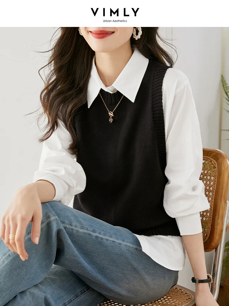 

Свитер Vimly для женщин, черный жилет, весна 2023, пуловер без рукавов, винтажный прямой свободный женский базовый вязаный жилет, трикотажная оде...