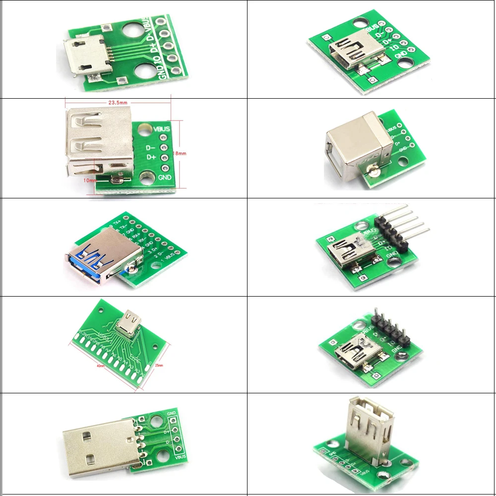 

1PCS Micro Mini USB USB Male USB 2.0 Female USB Connector Interface to 2.54mm DIP PCB Converter Adapter Breakout Board