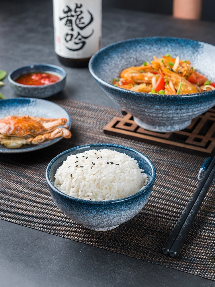 

Japanese Ceramic Retro Tableware Set Rice Soup Bowl Dinner Plates One Person Eating Household Dishes And Chopsticks Dinnerware