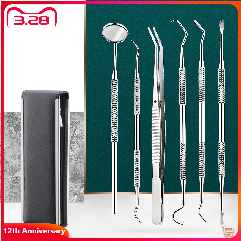 

Stainless Steel Dentist Tool Dental Calculus Removal Instrument Dental Mirror Probe Tooth Care Kit Tweezer Hoe Sickle Scaler