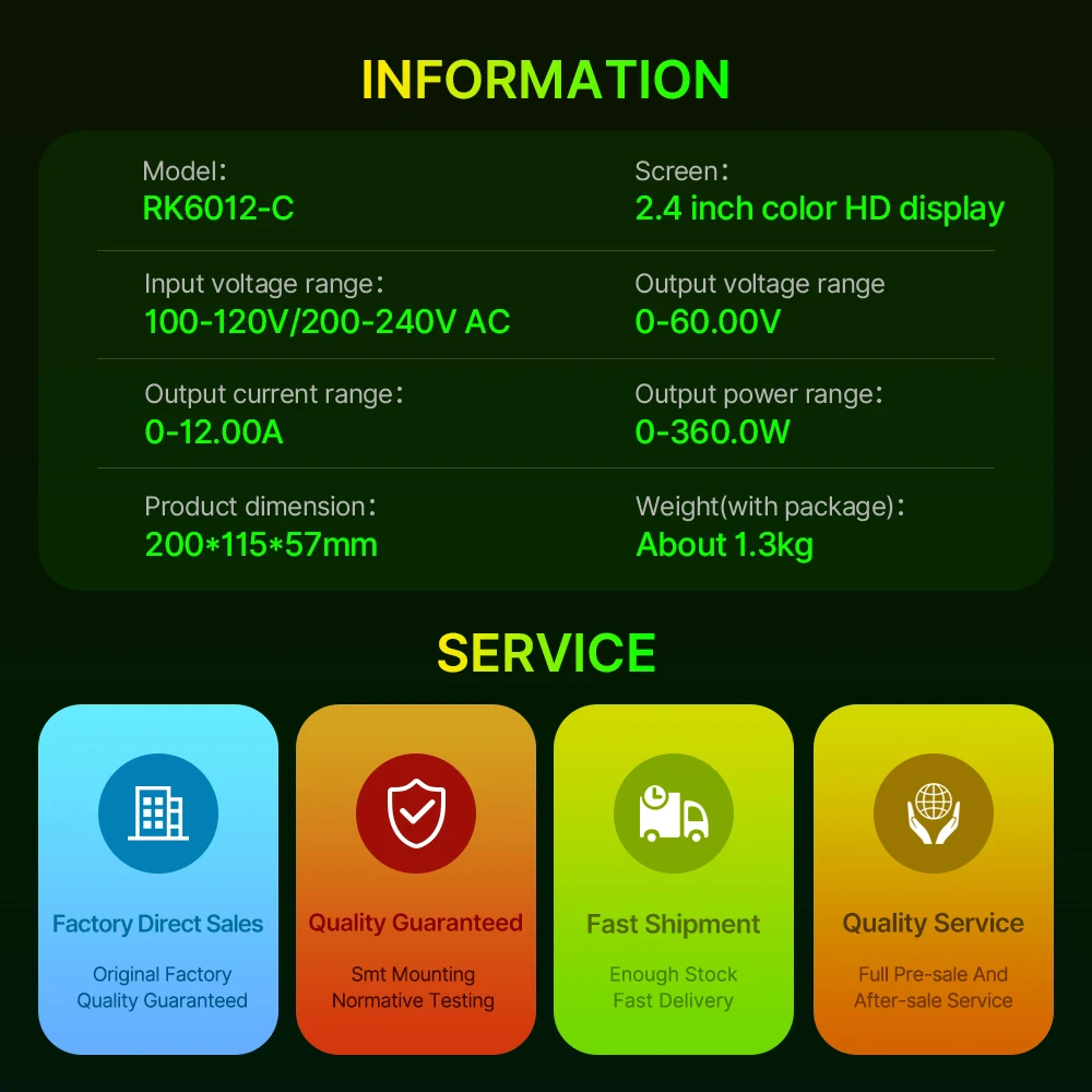 Блок питания ACDC RD RK6012-C 60В 12А 360Вт с 4-значным дисплеем для зарядки аккумуляторов, обновленная версия RK6006-C (art.: 3920dc3782257) - 3920dc3782257