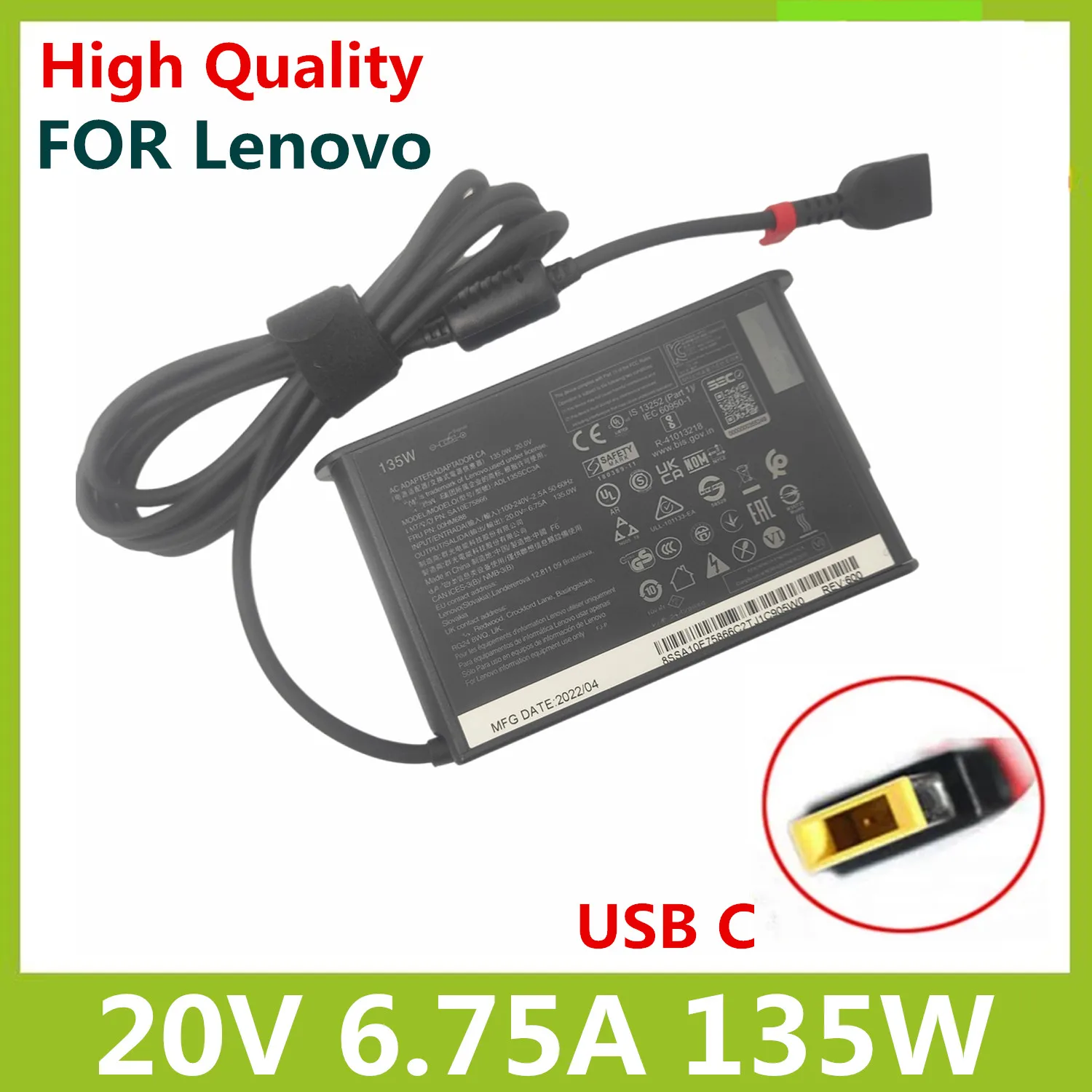 

Original 20V 6.75A 135W USB C Laptop AC Power Adapter For Lenovo T440p T540p Y50-70 ADL135NDC3A 45N0361 45N0501 Notebook Charger