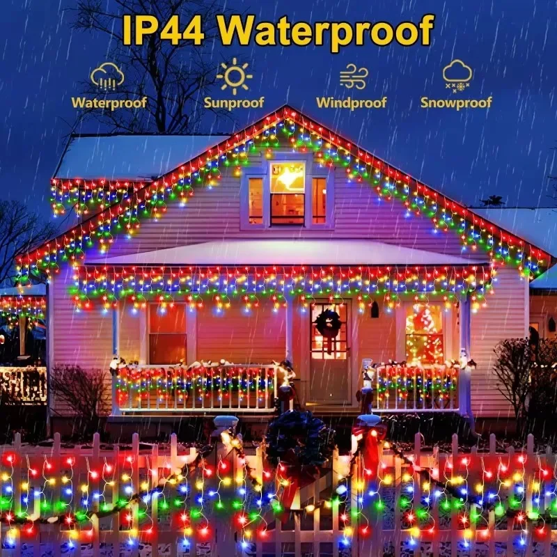 400 LED Christmas Outdoor Lights Day Curtain String 8Mode Curtaing Waterproof Plug in Fairy Light