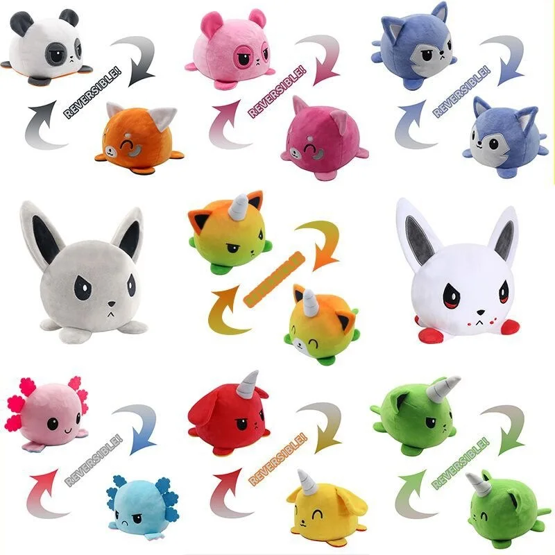 

Double-Sided Colorful Animal Doll Flip Plush Toy Stuffed Angry Flip Happy Toys Soft Cute Popular Children Toy for Birthday Gift