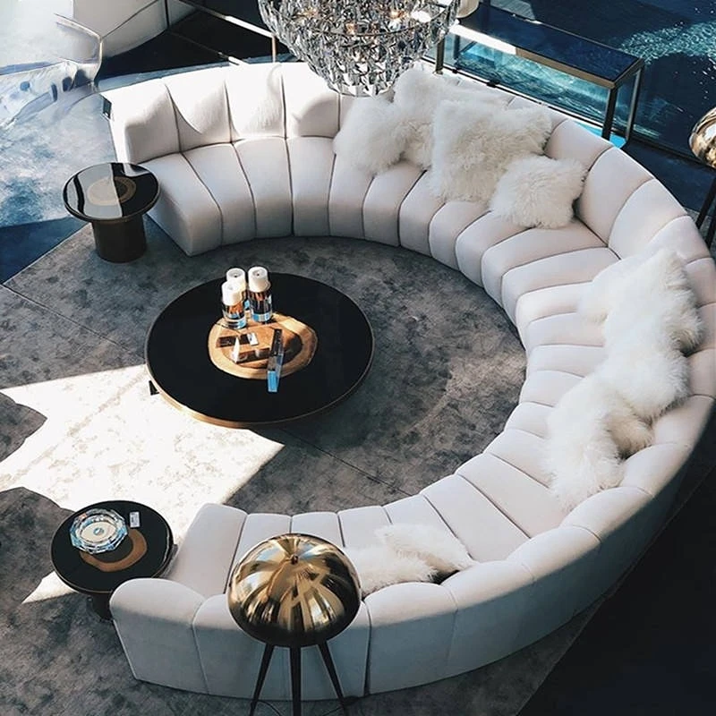 

Custom high-end modular sectional leather sofa modern design velvet curved sofa for villa and living room furniture