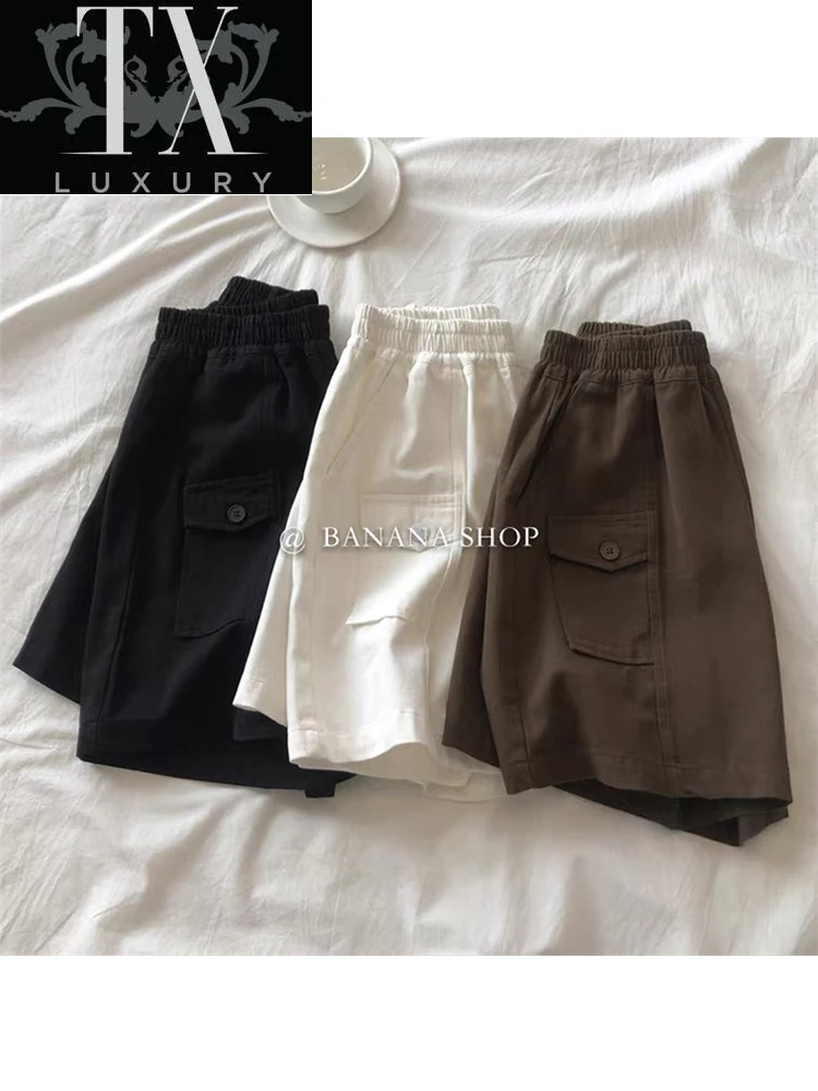 

Shorts Woman American Basic Short Pants Fashion All-Match High Mini Trousers Streetwear Elastic Waist Five Points Trouser