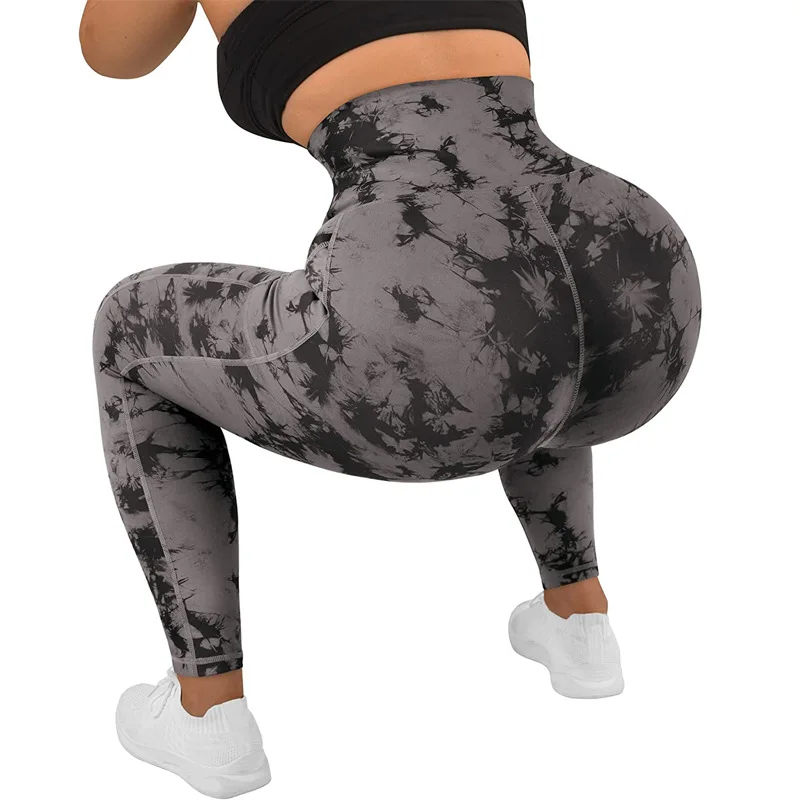 Women's Yoga Tight Leggings Pocket High Waist Elasticity Birdle Waist Pants Shapewear Sports Fitness Workout Tie-dye Leggings