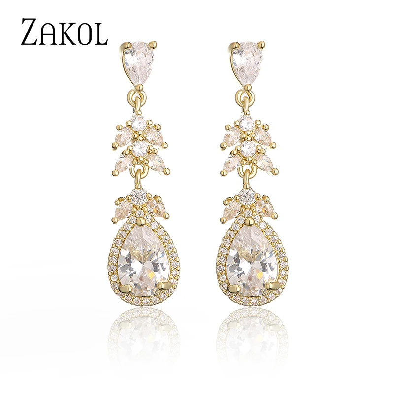

ZAKOL Classic Marquise Zircon Water Drop AAA Cubic Zirconia Dangle Earrings Luxury Wedding Bridesmaid Earring Jewelry for Women