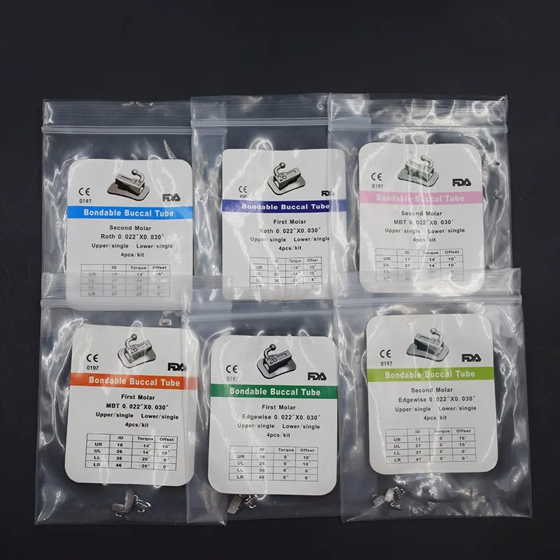 

4pcs/pack Orthodontic Dental Bondable Buccal Tube Roth/MBT 0.022 1st/2nd Molar Non Convertible Single Tube Dentistry Materials