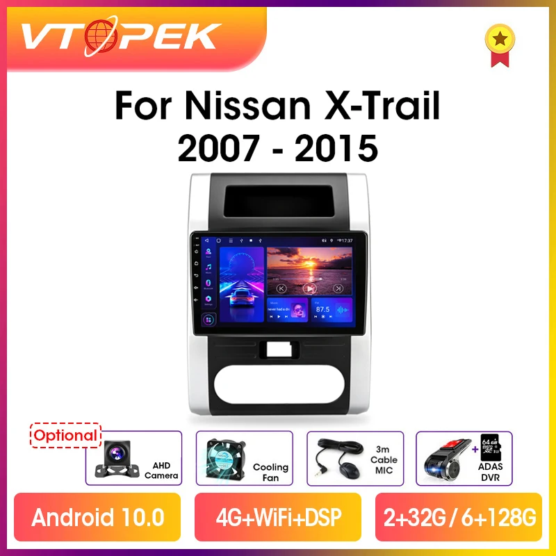 Vtopek 4G+WiFi 2din Android 10.0 Car Radio Video Player Navigation GPS For Nissan X-Trail 2007-2015 XTrail X Trail T31 Head Unit 