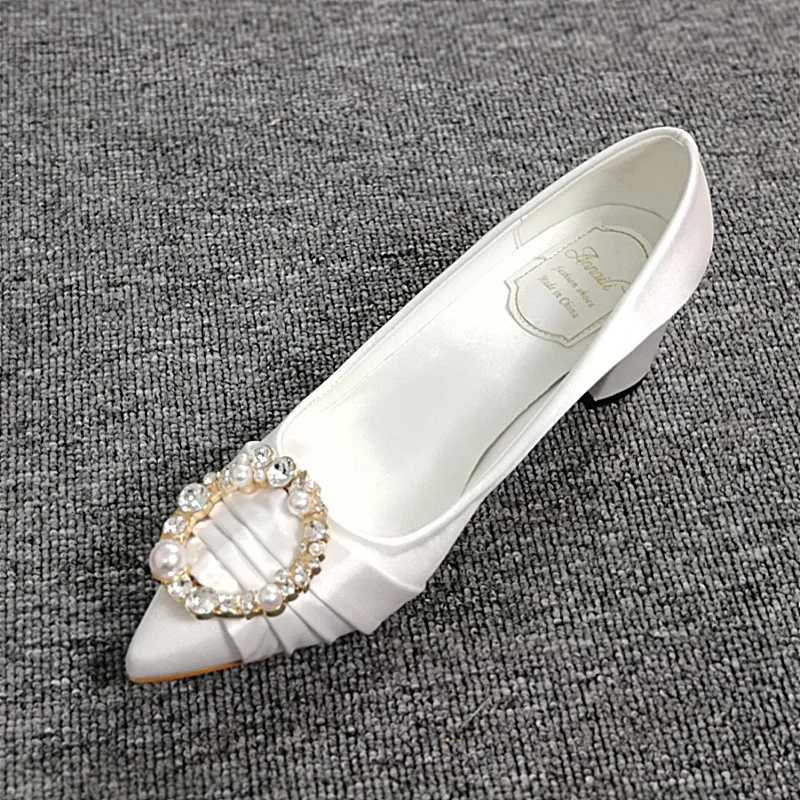 

Wedding Shoes Women Red Crystal White Champagne Dress Bridesmaid Shoes Semi-High Heeled Pregnant Women Chunky Heel Wedding Shoes
