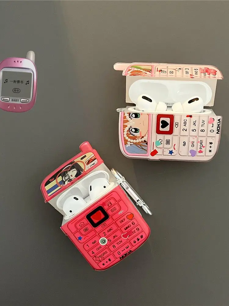 

For Airpods 3 Case Cute Japanese anime Retro Mobile Phone Printed Cover for Apple Airpods 2 3 Air Pods Pro Lovely Girls Cases