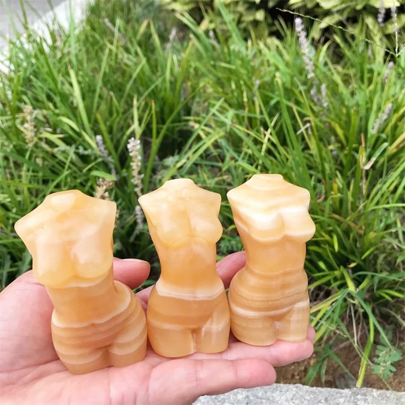 

Natural Yellow Calcite Lady Body Statue Handmade Body Carved Crafts Polished Figurine Home Ornament Gift Reiki Stone 1pcs 8CM