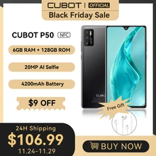 Cubot P50 2022 New Smartphone Android 6GB RAM 128GB ROM(256GB Extended) 4200mAh 6.217 inch NFC 20MP Camera Mobile Phones celular
