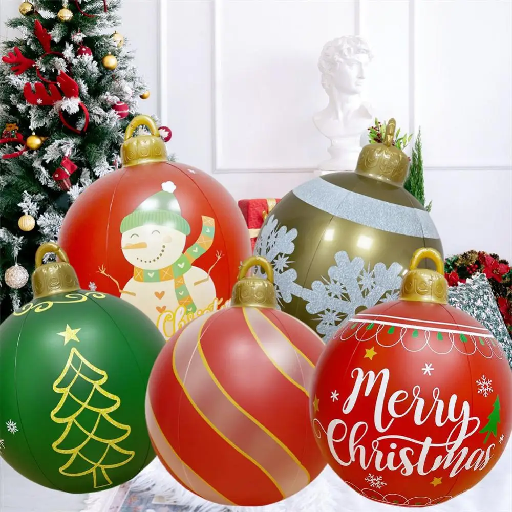 

60CM Outdoor Christmas Inflatable Decorated Ball PVC Giant No Light/LED Light Large Balls Tree Decorations Outdoor Toy Ball 2023