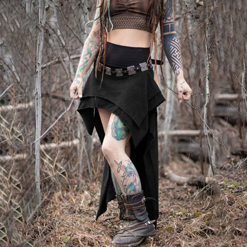

Gothic Skirt Medieval Witch Skirt Fashion Women High Waist Fairy Skirt Irregular Skirt Cosplay Hippie Skirt Female Clothing