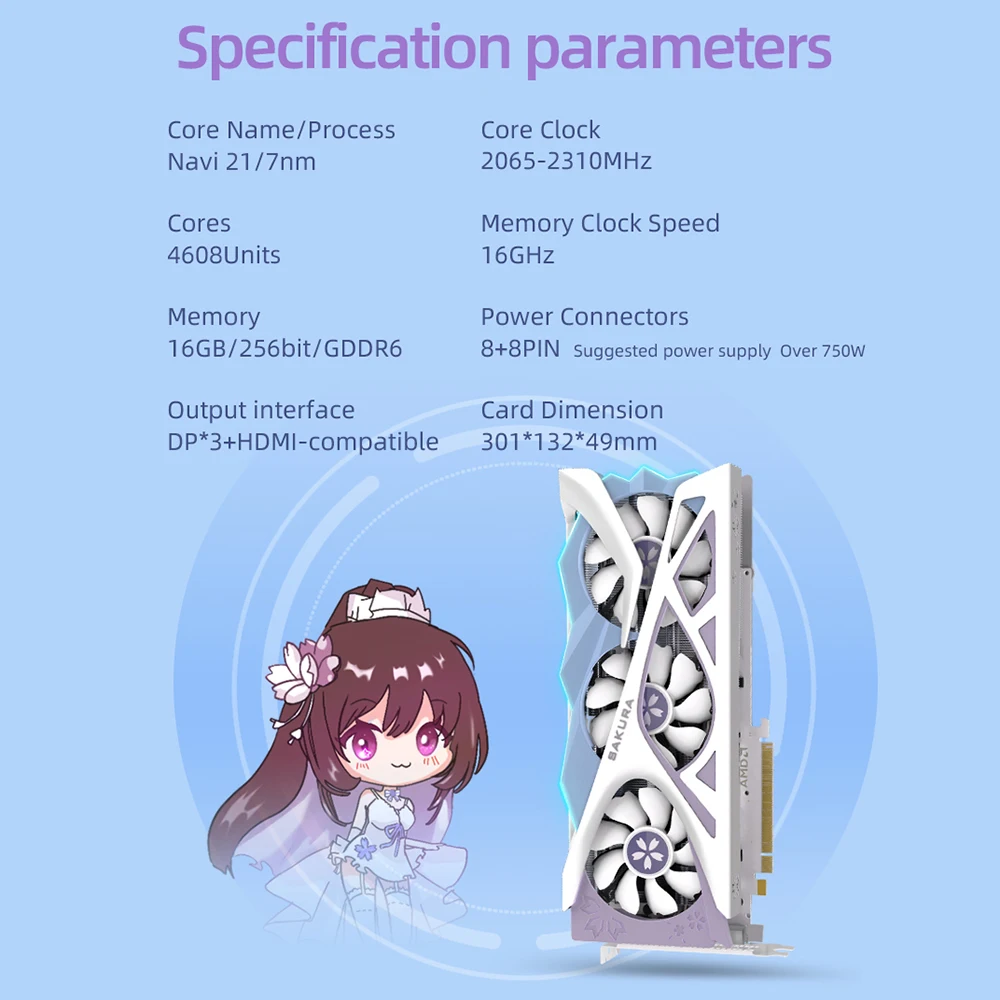 Видеокарта Yeston RX6800XT 16 ГБ D6 2065 нм 2310-4 0 МГц ГБ/бит/GDDR6 PCI-Express видеокарта для