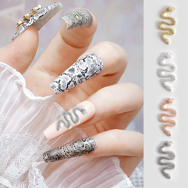 

10Pcs Metal Snake Nail Charms Glitter Luxury Rhinestones Nail Art Parts 3D Diamond Wave Jewelry Gems Manicure Nail Decors 9*19MM