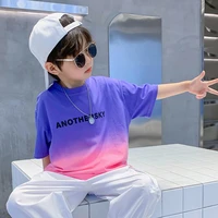 boys short sleeve fashion trend t shirt summer dress 2022 new pure cotton dyeing t shirt middle and big children trendy brand
