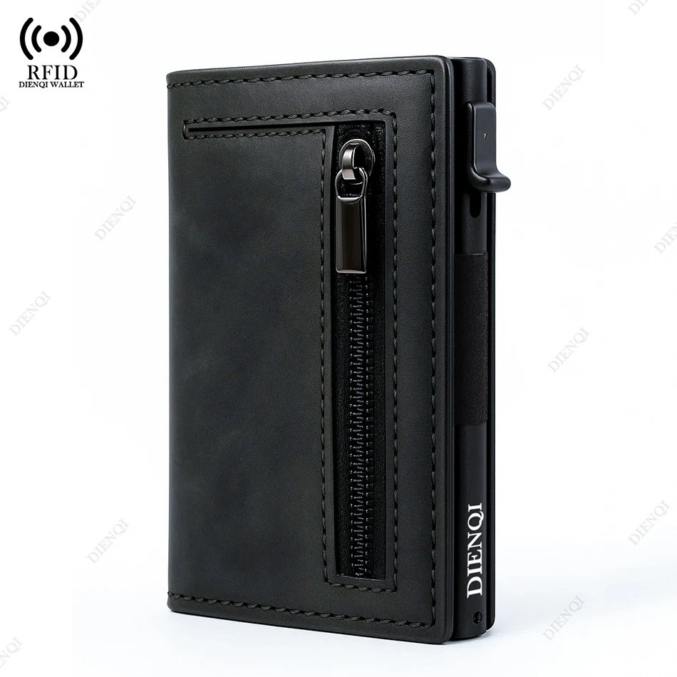 Anti-theft Credit Card Holder Men Wallets Rfid Blocking Aluminum Leather Pop Up Minimalist Wallet Cardholder Wallets for Men