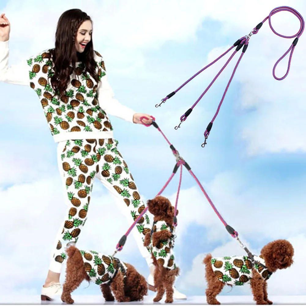 Трехсторонний тройной поводок для собак прогулок бега маленький кошек щенков 3 в