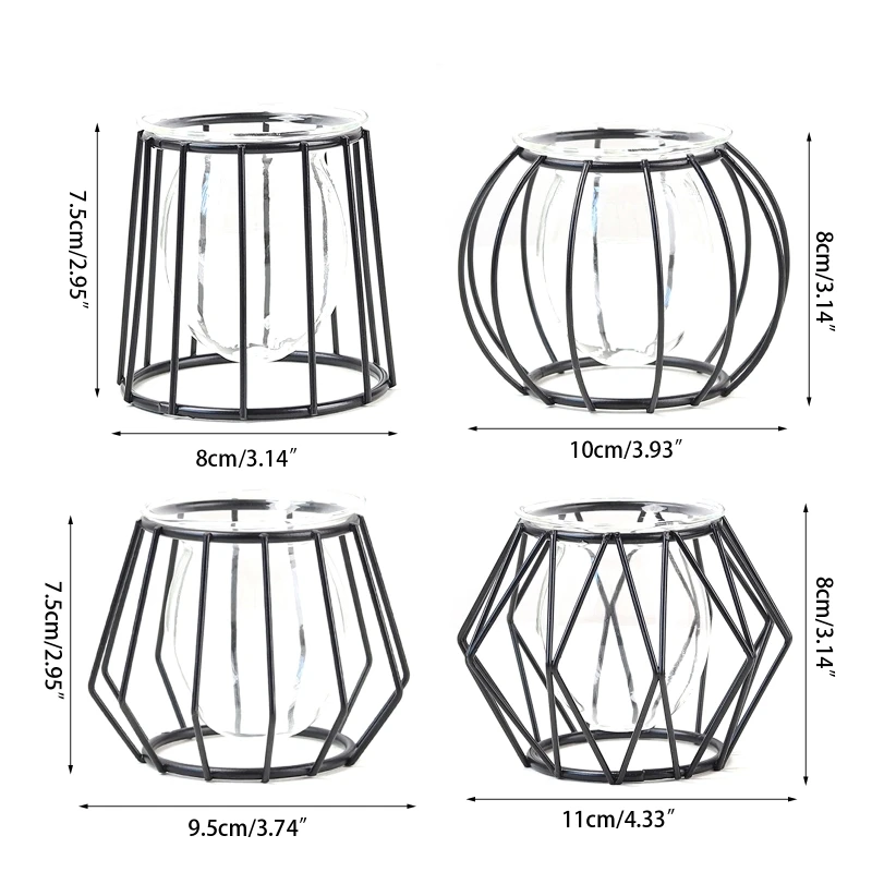 Скандинавская стеклянная ваза с металлическим держателем геометрическая