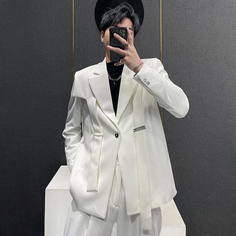 

Мужской костюм на шнуровке PFNW, однотонный Блейзер, повседневные брюки и прямые брюки в Корейском стиле, Новинка осени 2023, 28W1732