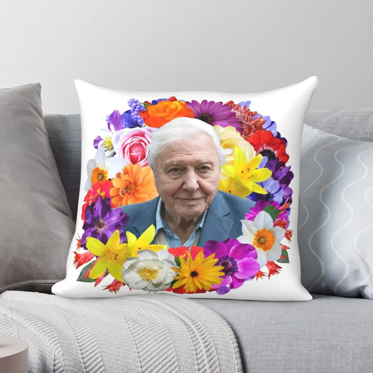 

David Attenborough Square Pillowcase Polyester Linen Velvet Pattern Zip Decor Home Cushion Cover 18"