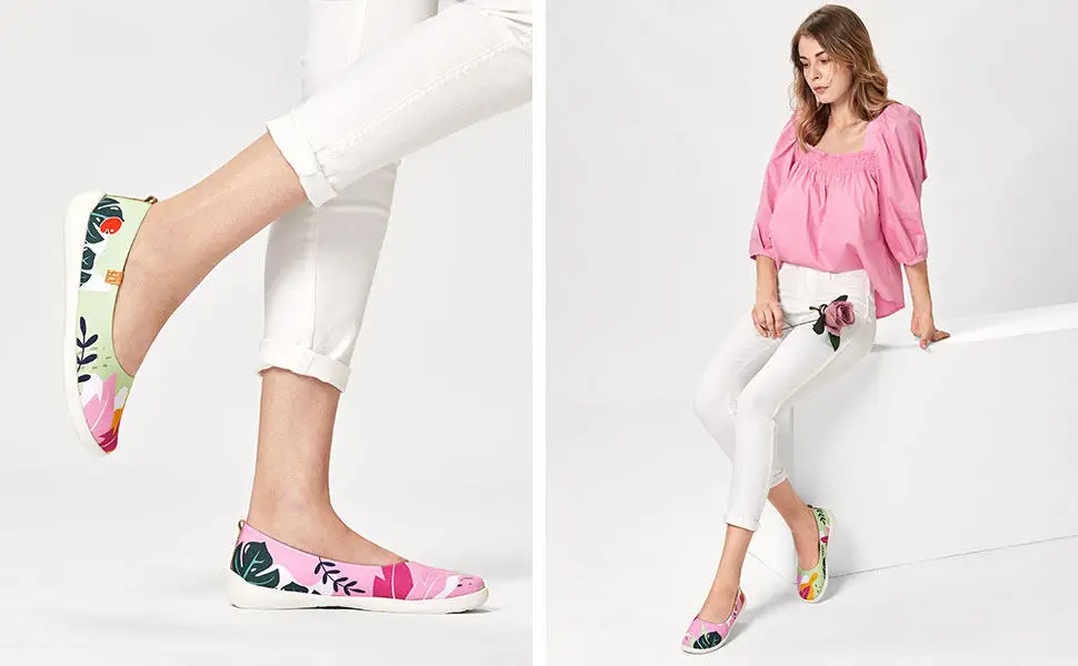 UIN Women's Ballet Flats Cute Floral Lightweight Slip On Art Painted Comfort Round Toe Shoes Summer Jungle