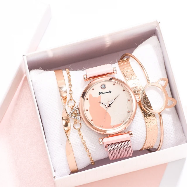 Women\'s Watch Set 5pcs Quartz Wristwatch Mesh Bracelet Luxury 2