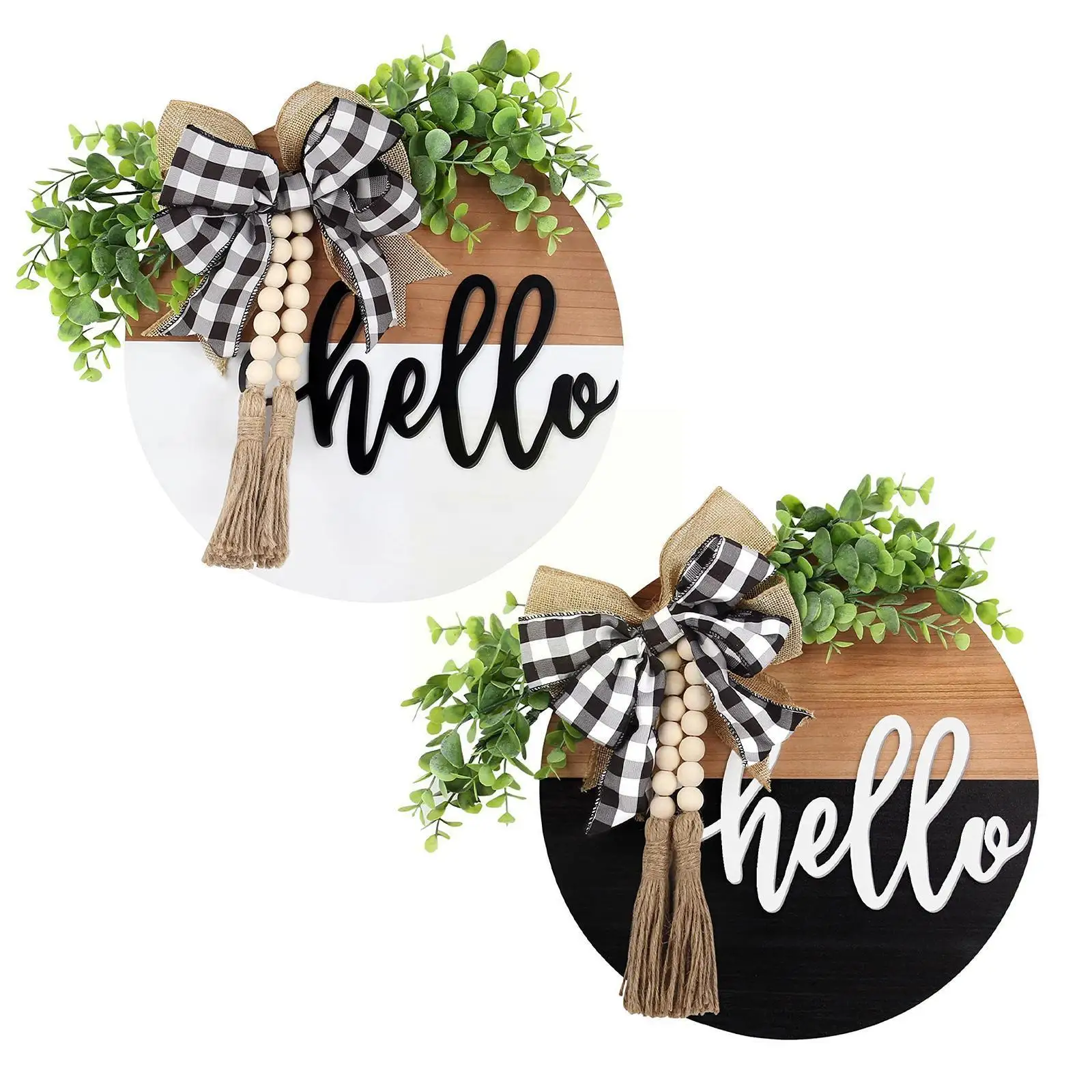 

30cm Round Wooden Welcome Sign House Rustic Farmhouse Pendant With Double Bows Hanging Garden Plaque Home Art Decor For New O9g8
