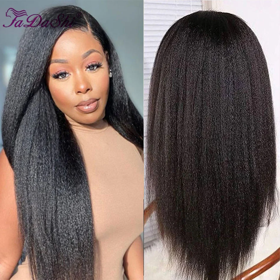 

Kinky Straight Lace Front Wigs For Women Human Hair Lace Frontal Wigs Glueless 30 Inch Brazilian Yaki Straight Human Hair Wig