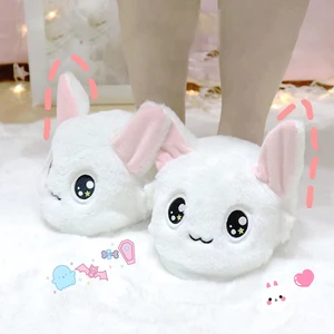 Imported Ears Moving Cotton Slippers Warm Woman Thick Plush Kids Home Shoes Bounce Rabbit Ear Slipper Winter 