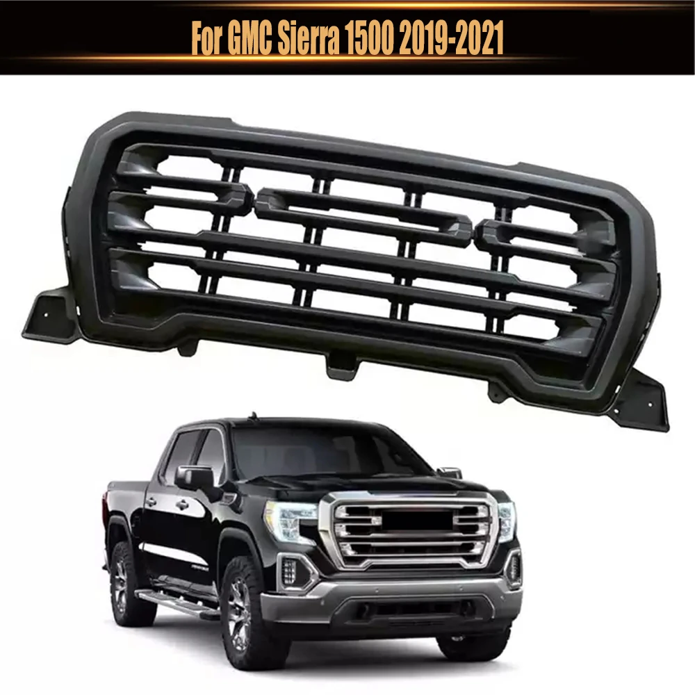 

For GMC Sierra 1500 2019-2021 Car-Styling ABS High Quality Racing Grille Front Upper Grill Bumper Mesh Hood Grills Matte Black