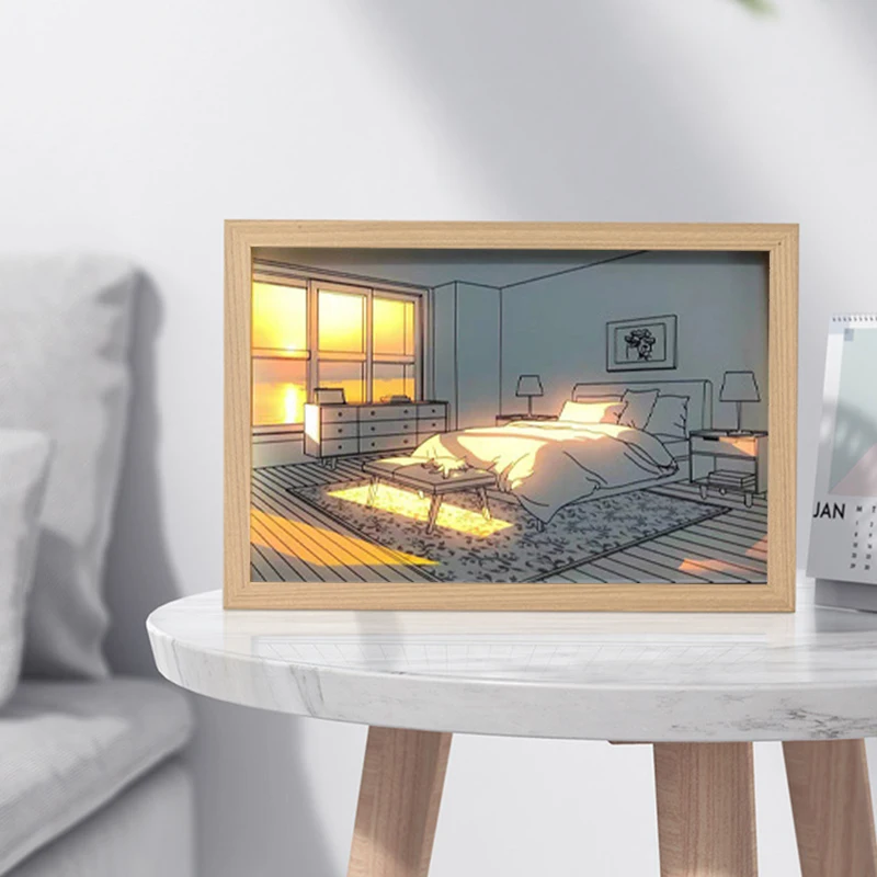 Diy Usb Light Painting Luminous Light Frame Dimming Wall Artwork Adjustable Night Light Room Decor Bed Frame