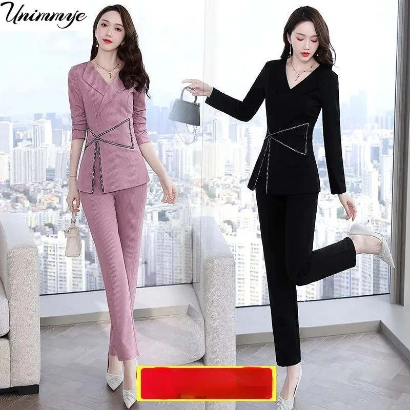 

Office Ladies Women's Pantsuit Black Purple Business Blazer Straight Pants Set Two Piece Formal Suits Womens Outfits J459