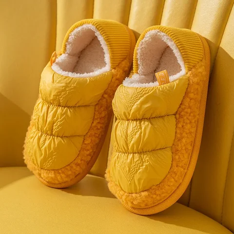 Пушистые зимние ботинки из хлопка, женские плюшевые меховые тапочки для зимы, теплая обувь на плоской подошве, мужские парные водонепроницаемые ботинки для дома, домашняя одежда