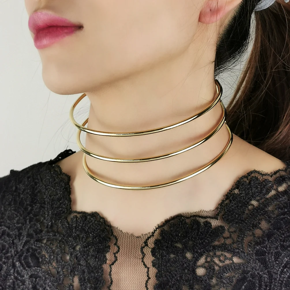 

Punk New Design Metal Torques Choker Necklace For Women Statement Alloy Chunky Short Necklaces Fashion Maxi Jewelry Bijoux 2022