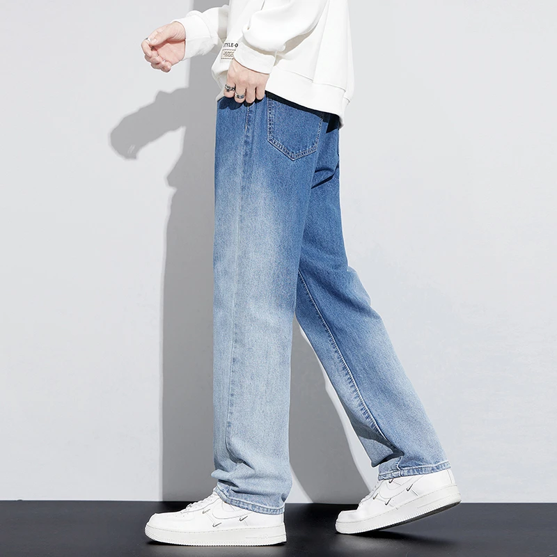 Джинсы Y2K мужские прямые свободные мешковатые джинсовые брюки с эластичным