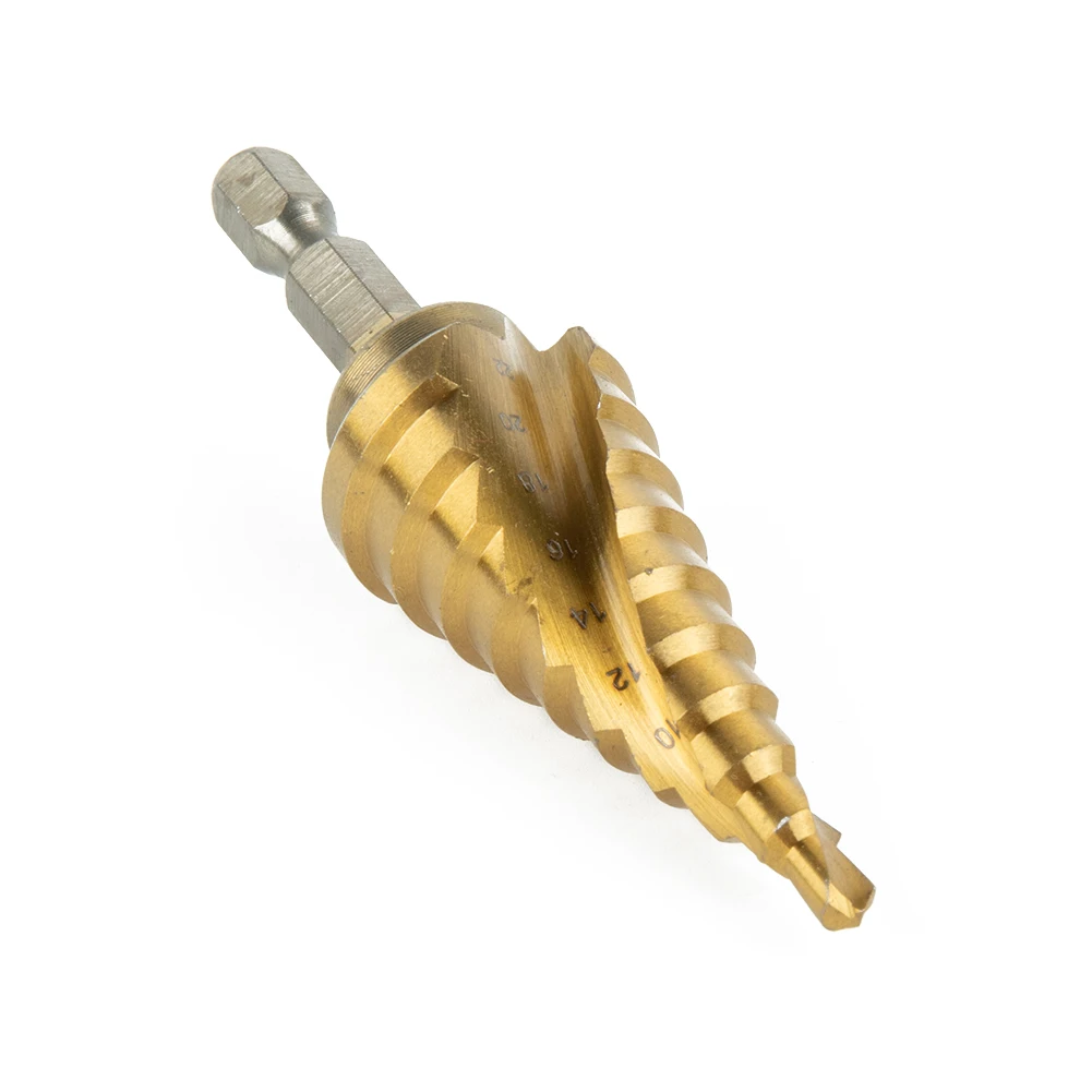 

Titanium Coated Step Drill Bit Drill Bit Gold HSS Insulation Boards Spiral Fluted Step Cone Wood 4-22mm Aluminum