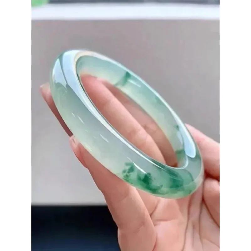 Высокий ледяной зеленый нефритовый браслет Зеленый плавающий цветок круглый в