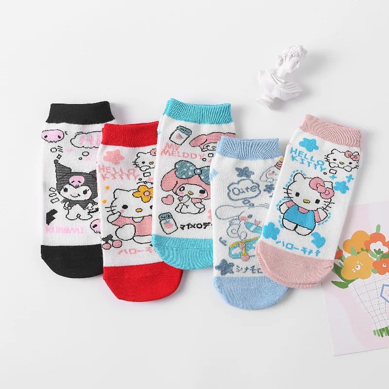5 пар типов аниме Saniro Kuromi носки мультфильм розовый Hello Kitty вязаные хлопковые для